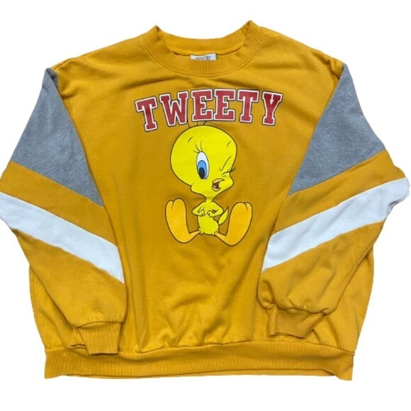 Looney Tunes VTG Tweety Bird Crewneck Sweatshirt Orange Gray Women's XL - Picture 1 of 7